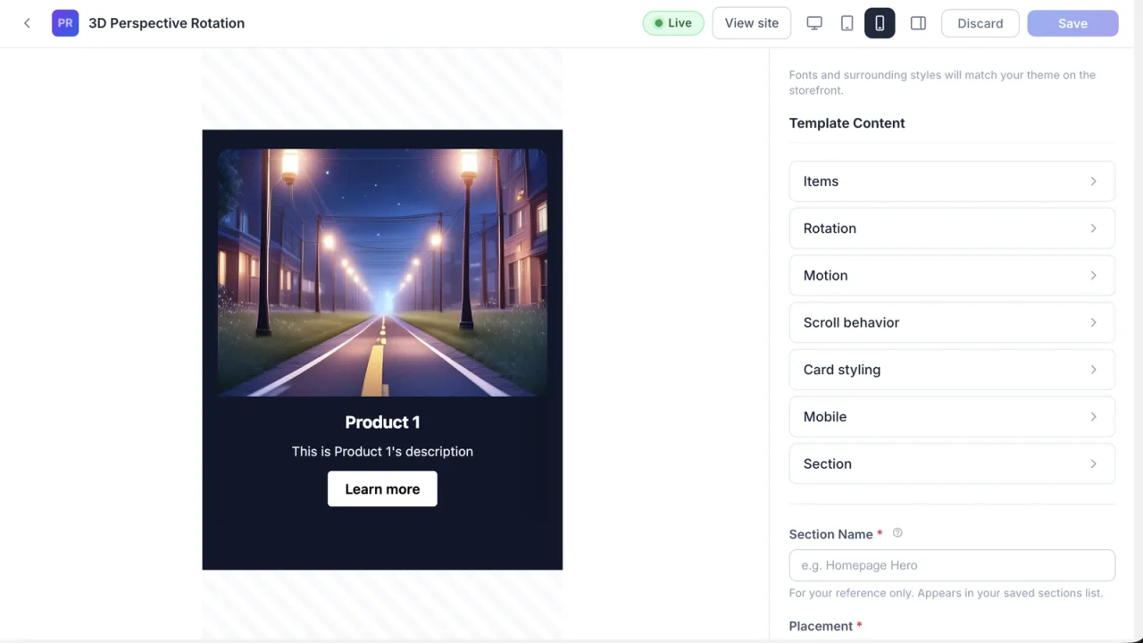 Kinetic Studio preview mode showing the mobile layout